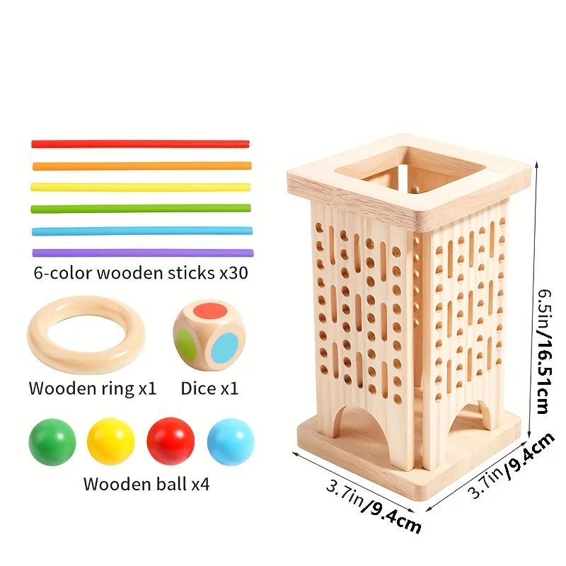Montessori Wooden Board Game Colorful Sticks Dice Game Math Learning Toys Fine Motor Skills Counting Toy for Kids Family Travel view 6