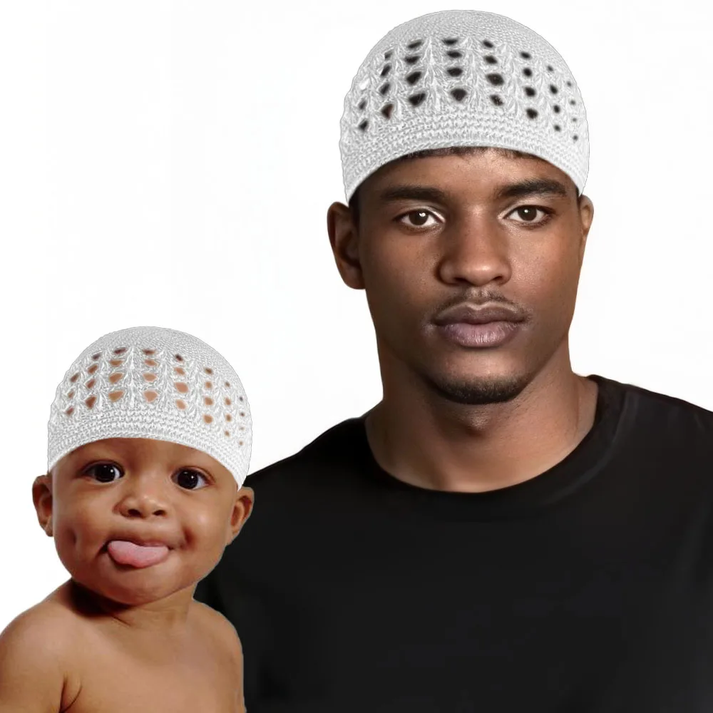 Muzułmańska czapka z dzianiny Kufi dla dorosłych i dzieci 2PCS Knit Skullies Beanies Skull Cap Crochet Handmade Islamic Ramadan Prayer Cap