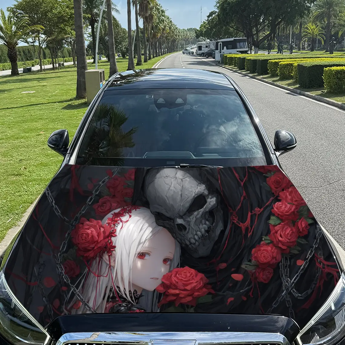 

Dark Reaper Girl Pattern car hood stickers, waterproof self-adhesive, scratch resistant, easy to stick, durable car PVC stickers