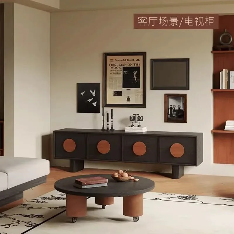 DSA medieval solid wood TV chest cabinet storage retro modern simple living room high black floor cabinet