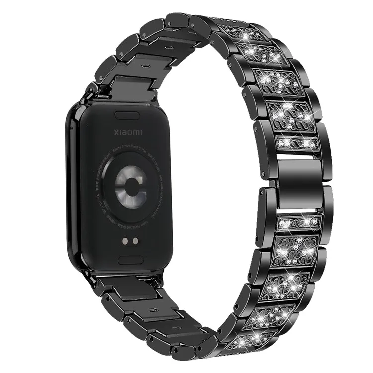 

For Xiaomi Smart Band 8 Pro S-Shape Rhinestone Zinc Alloy Watch Strap Band - Black