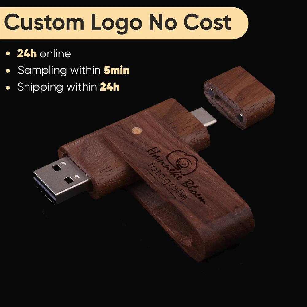 

JASTER деревянный USB-накопитель Type-C 2-в-1 с бесплатным индивидуальным логотипом, вращающаяся карта памяти, бизнес-подарок, USB-накопитель 128 ГБ, 64 ГБ, 32 ГБ