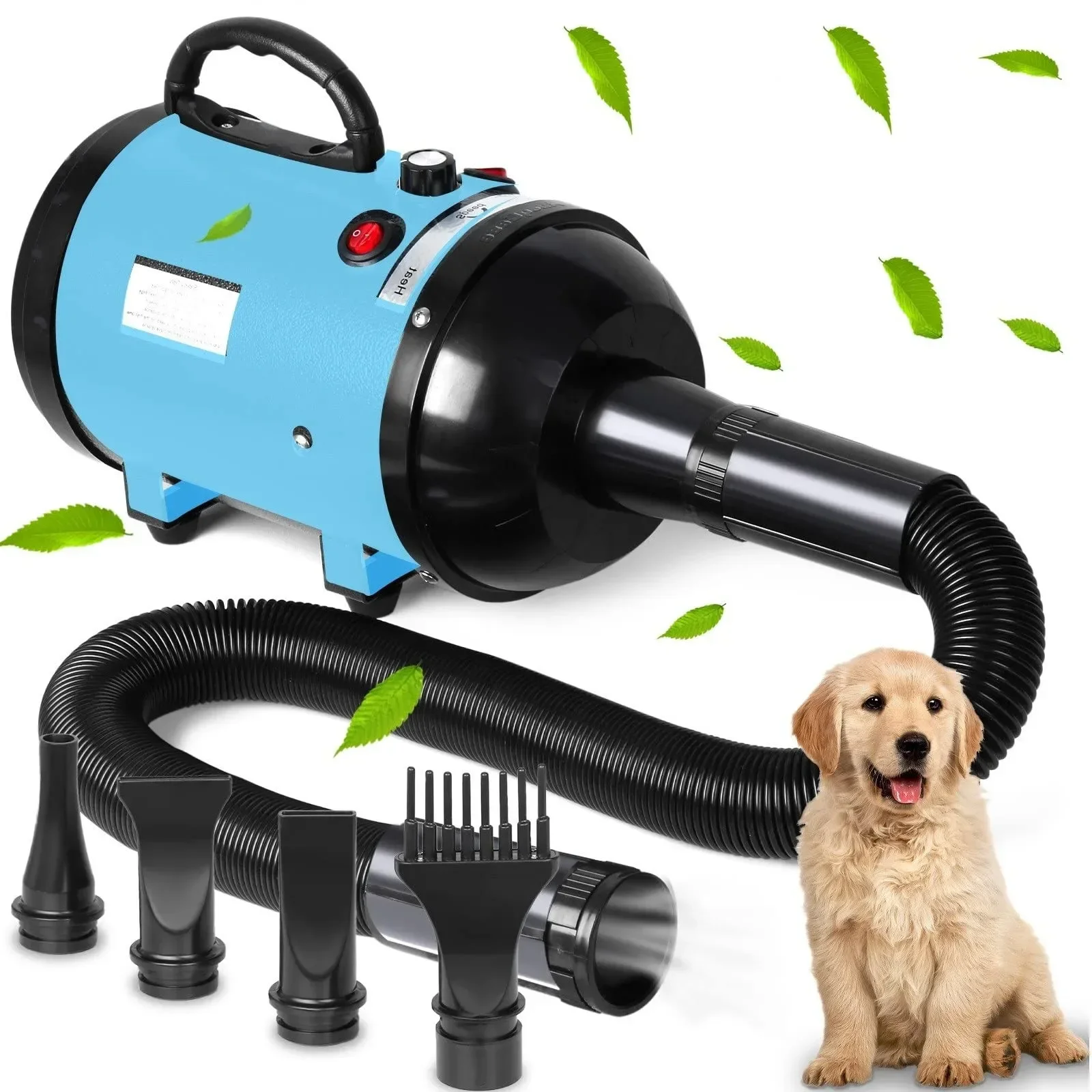 Adjustable Speed Pet Hair Dryer with 4 Nozzles Dog Cat Grooming Blower Warm Wind Heater 220V Animals Quick-Drying Machine