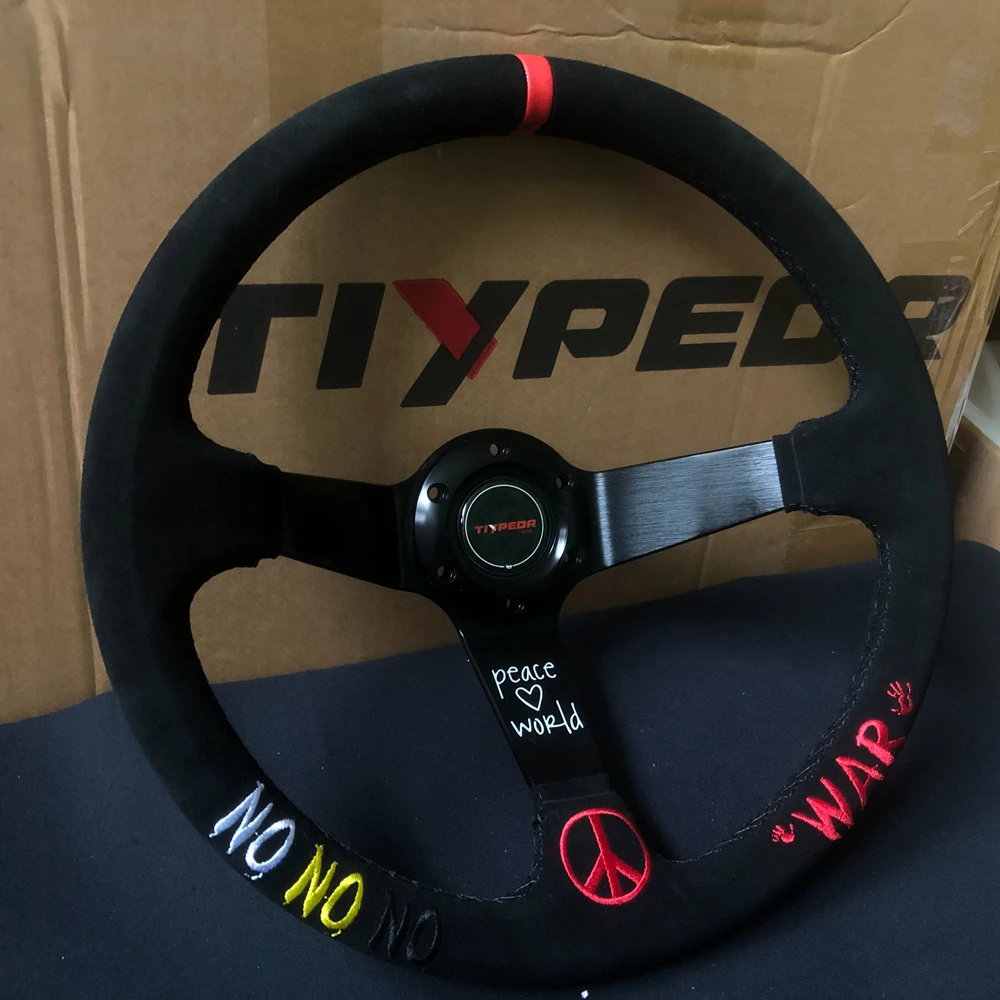 

Tiypeor Drift 14Inch Universal Steering Wheel Car JDM Racing Suede Leather "No War" Steering Wheel Volantes For VW HONDA TOYOTA