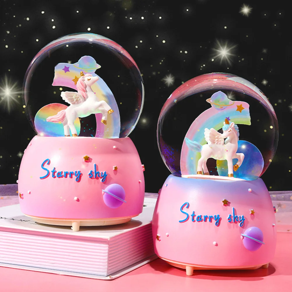 

Unicorn Snow Globe Music Box Christmas Festival Gift Light Effect Manual Decor Unique Design