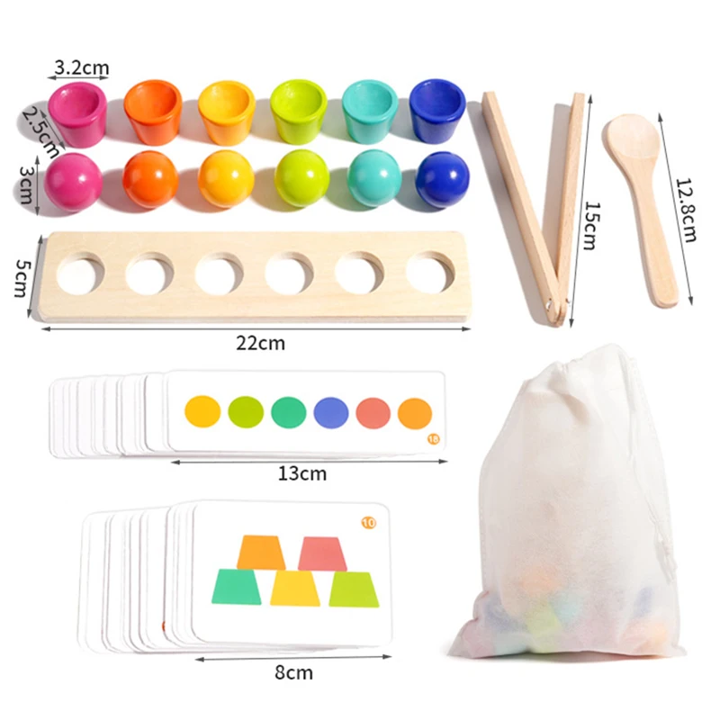 몬테소리 색깔 분류 나무 장난감 어린이 소근육 훈련 집게 숟가락 감각 매칭 쌓기 게임 유아 교육용 장난감