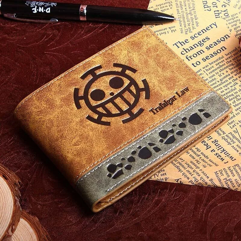 One Piece Anime Wallet Short Folding Card Wallet Luffy Anime Embossed Genuine Leather Money Clip Ticket Holder for Men and Women