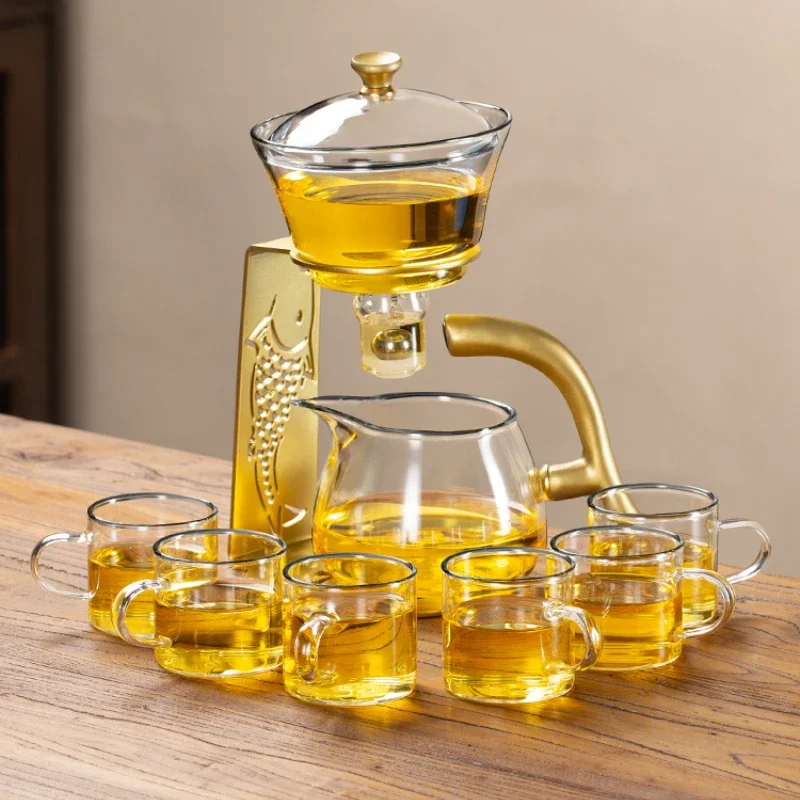 Glass tea set, household Kung Fu tea cup, magnetic suction, lazy person tea pot, magical tool  high-end light luxury