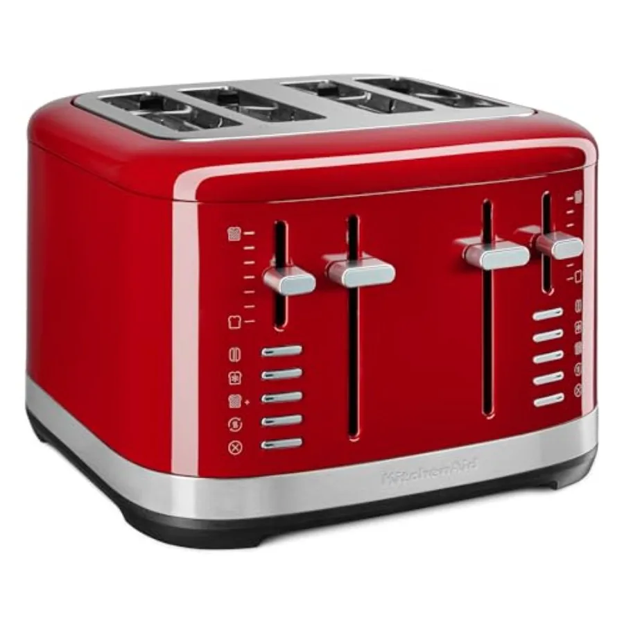 

4 Slice Toaster in Empire Red with Stainless Steel Finish for Home Kitchen Use Durable Non-Stick Coating Even Toasting Quick He