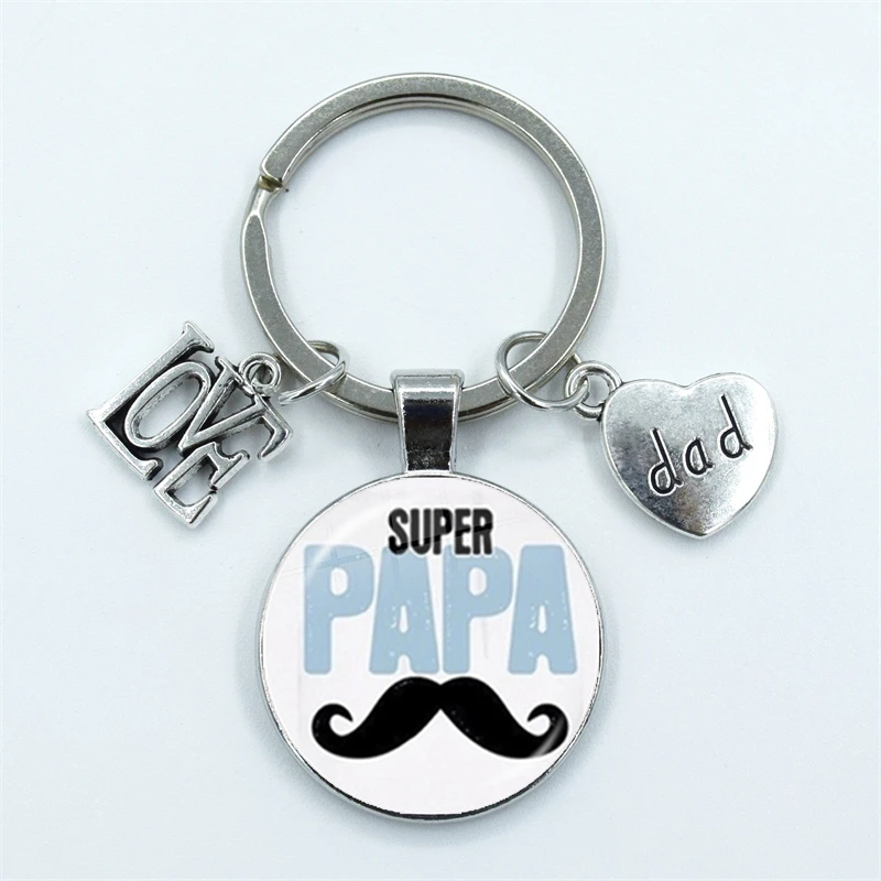 New Fashion je t'aime Papa Keychain Fathers Gifts j'ai un Super Papa Key Chain Ring Holder For Dad Men Jewelry Gift