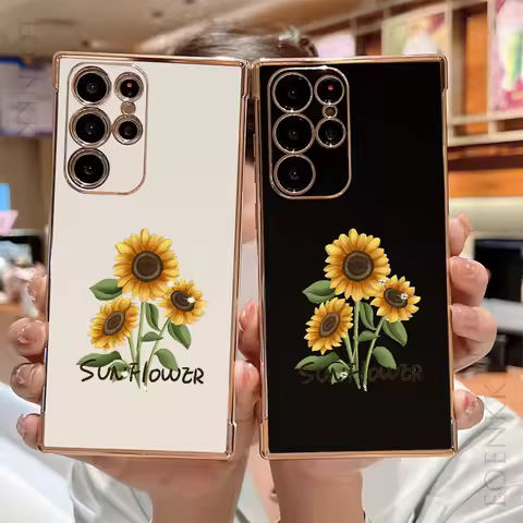 Golden Sunflower Flower Pattern Phone Case For Samsung Galaxy S24 S23 S22 S21 S20 Ultra Plus S20 FE A 15 25 35 55 A 72 73 Cases