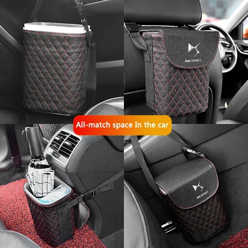 Car Seat Back Trash Can for Citroen DS Logo Berlingo Saxo Cactus C1 Picasso Elysee C3 C4 Aircross Auto Rubbish Holder Decoration