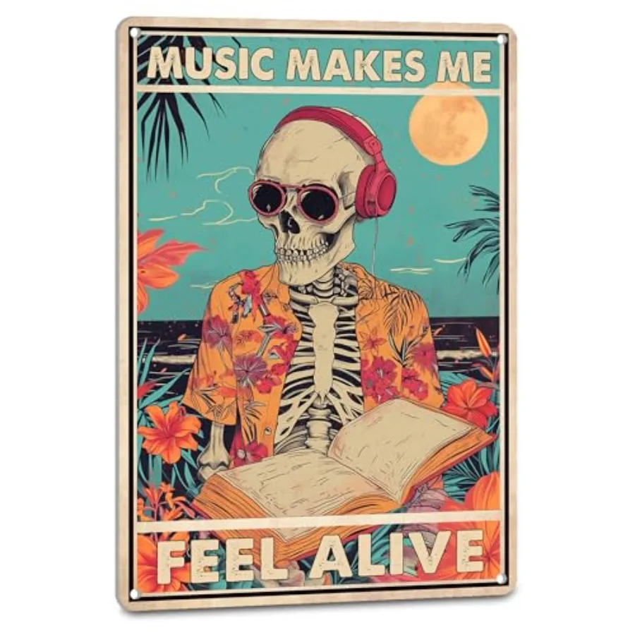 

Музыкальный декор для комнаты, готический декор с черепом, музыка Ma Me Feel Alive, забавная жестяная вывеска для комнаты мальчиков, мужская пещера, барные украшения, хиппи Sk
