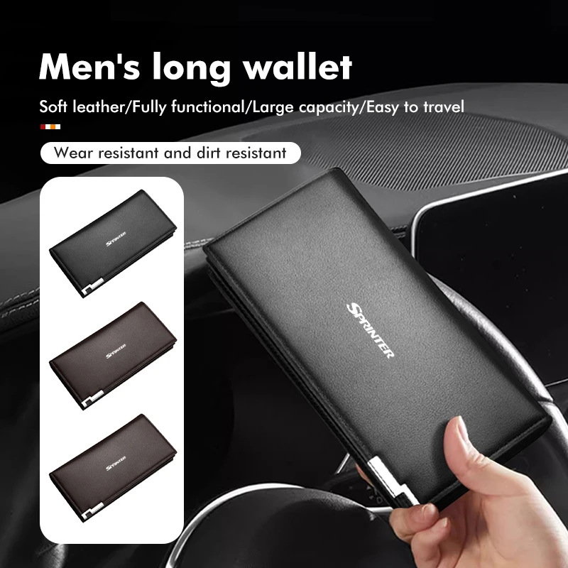 Man Leather Wallet Long Car Logo Drivers Licence Card Holder For Benz W124 W203 VITO Sprinter Viano V-Class R-Class Citan