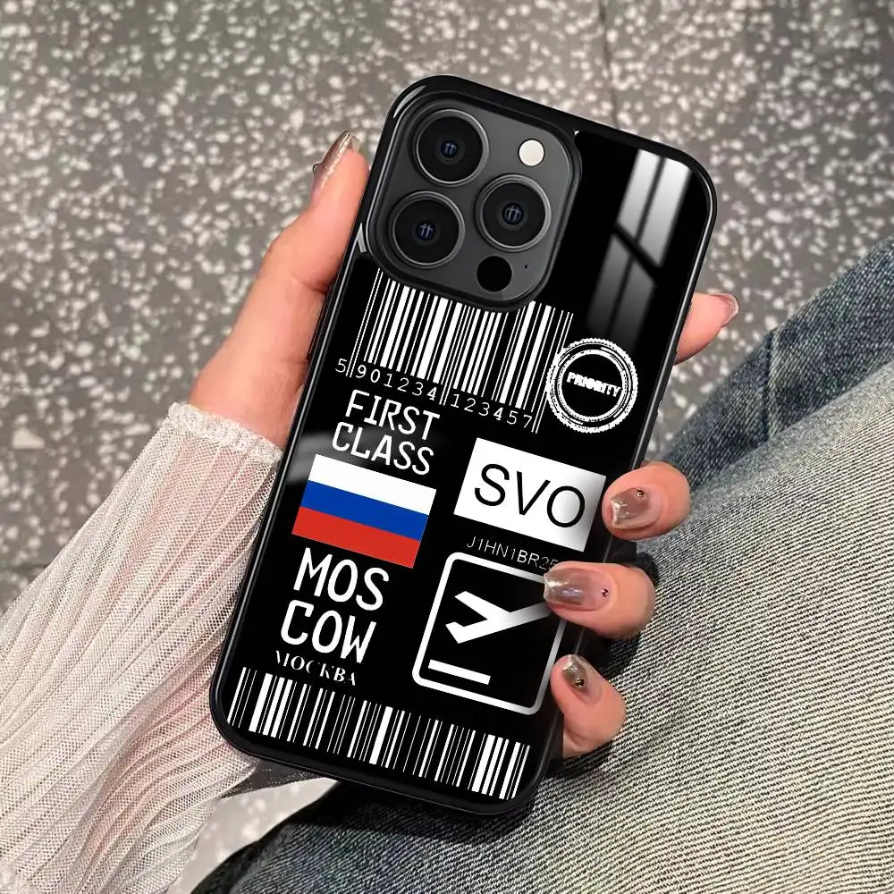 Viagem de avião bilhete rússia caso de telefone para iphone 16 15 14 13 12 11 pro xs max mini plus celulares duro funda