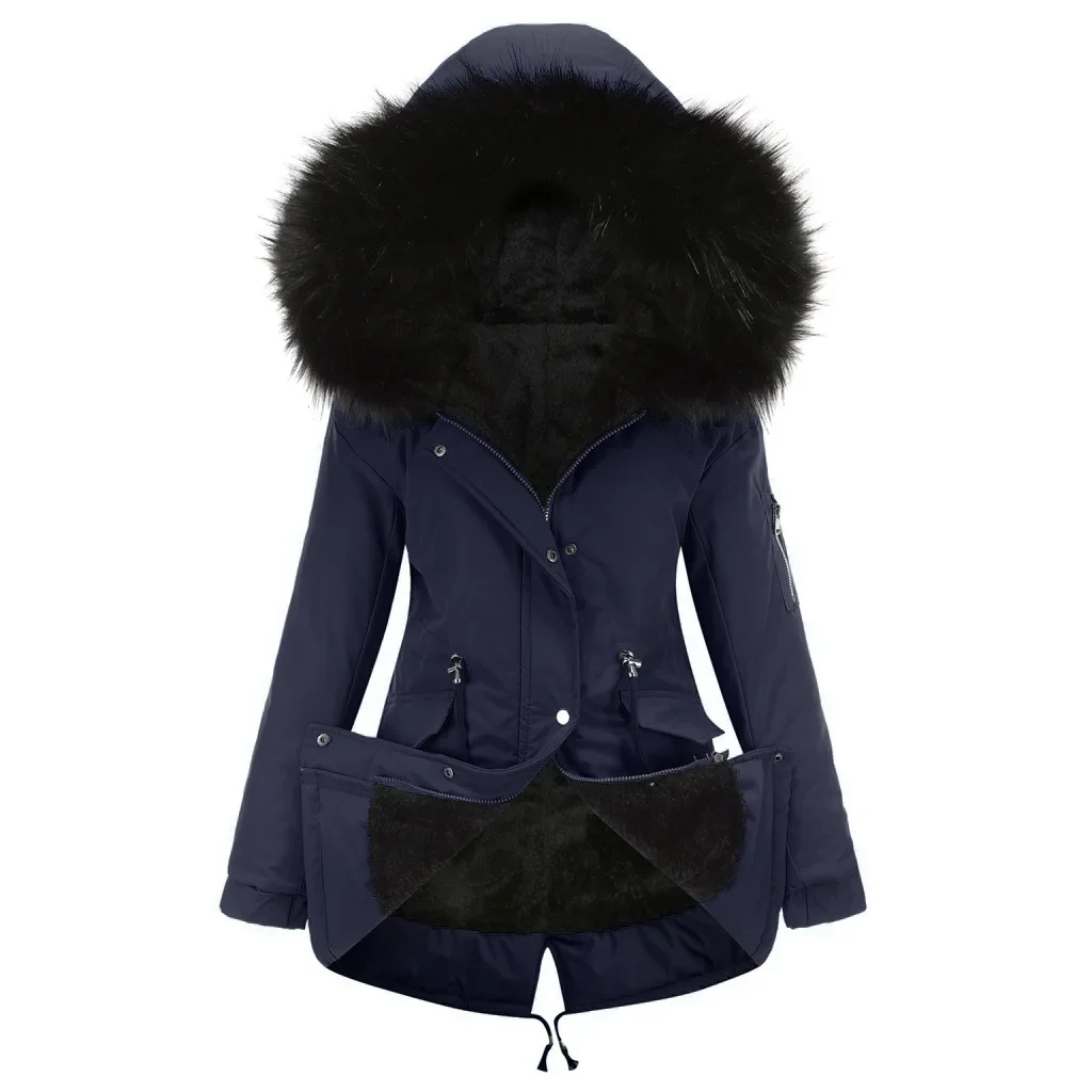 Winter Jackets for Women 2023 Winter Long Sleeve Hooded Warm Padded Coat Casual Drawstring Jackets Solid Zip Up Parka Mid-length