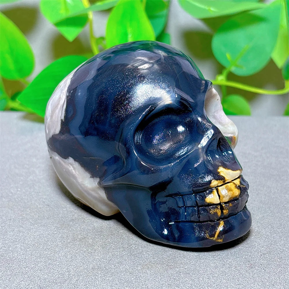 Volcano Agate Skull Crystal Natural Stone Quartz Minerals Halloween Decoration Craft Energy Meditation Spiritual carved Gifts