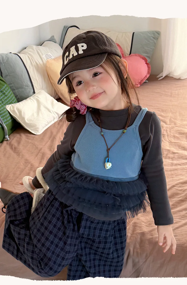 Girls 2026 Fall New Strappy Mesh Base Layer Top Two Piece Set Autumn New Korean Cute Stylish Top Trendy
