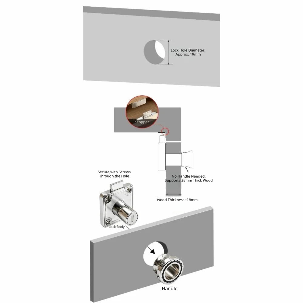 Security Zinc Alloy Drawer Lock With Key Anti-Theft Furniture Lock 19mm Burglarproof Desk Lock Mailbox Security