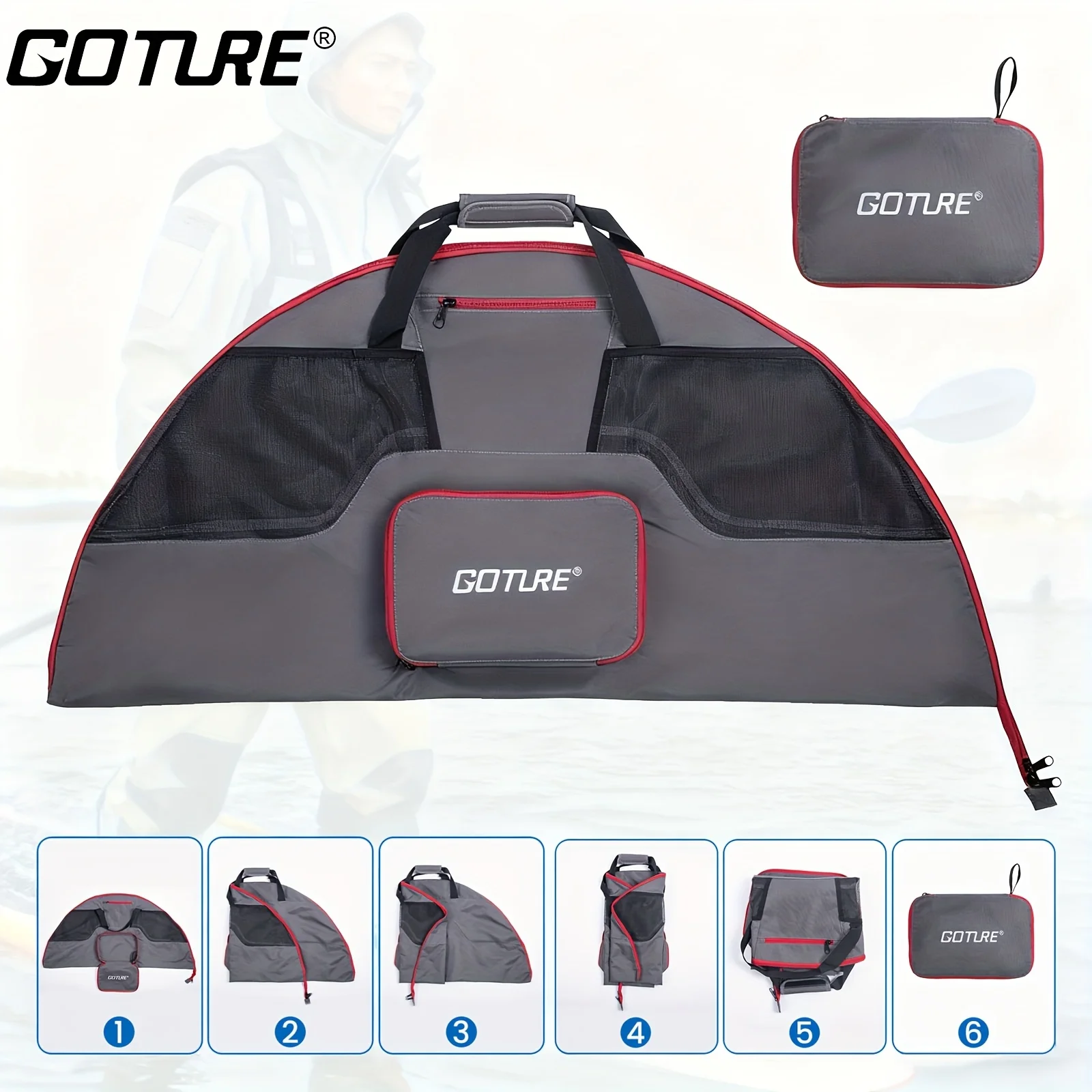 Goture Wader Boot Portable Storage Bag Breathable Mesh Design Oxford Cloth Foldable Outdoor Wading Gear Organizer Bag