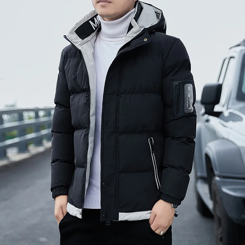 Winter Thicken Men's Cotton Jacket Men's Casual Hooded Warm Parka Jacket Windproof Loose Stand Collar Zipper Cotton-padded Coat