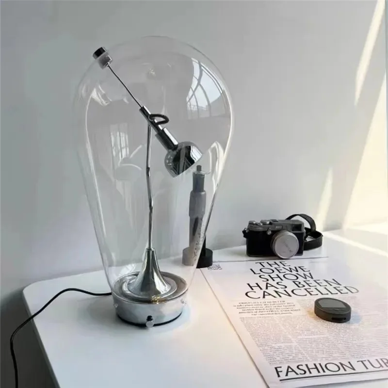 

Unique desk lamp Adjustable Pio and Tito Toso Clear Glass danish light Bedroom Cafe Bar Store Home Decor chrome bedside lamps