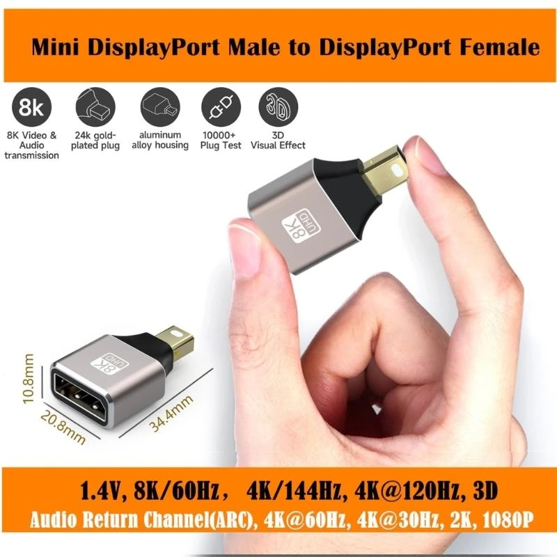 F68C 8K MINI DisplayPort 1.4 8K 60Hz إلى Disportport Postport Adapter ذكر/أنثى إلى أنثى