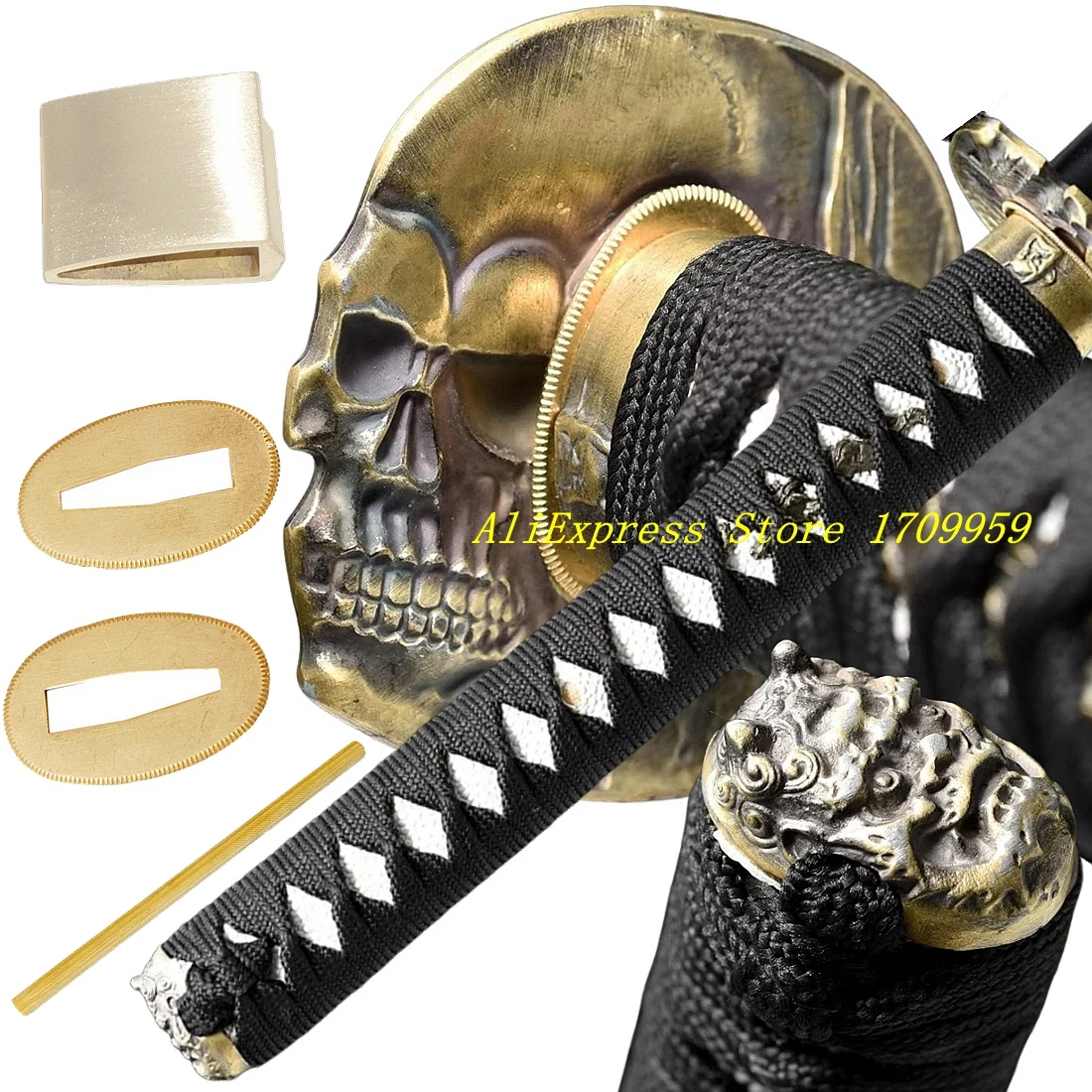 A Set Japanese Samurai Sword Guard Fittings For Katana/Wakizashi/Tanto Tsuba+Menuki+Fuchi+Kashira+Tsuka/Handle+Habaki+Seppa