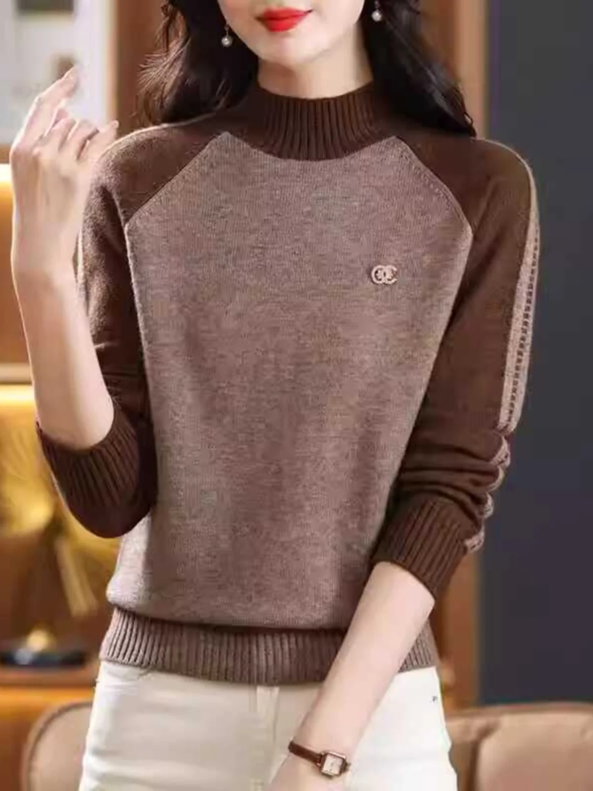 Pull tricoté ample à col haut pour femme, couleur Blo Base irt Faionable et Sli, automne et hiver