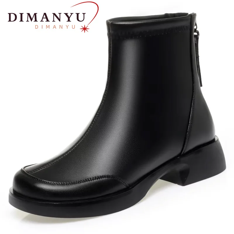 

DIMANYU Women's Ankle Boots Genuine Leather 2024 Winter Round Toe Casual Women's Boots Side Zip Women's Marton Boots