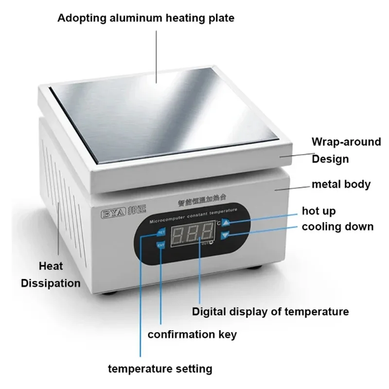 200*200mm Heating Station Electronic Hot Plate Table Preheating Platform 0~400 ℃   For BGA PCB SMD Phone LCD Touch Screen Repair