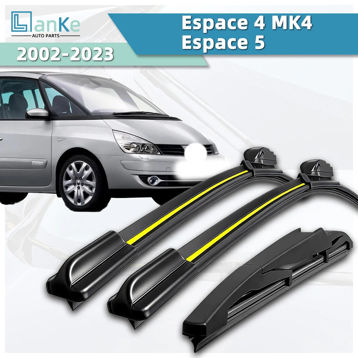 Lanke Scheibenwischer passend für Renault Espace 4 MK4/ Espace 5 (2002-2023) Naturkautschukstreifen, geräuschloser, knochenloser Scheibenwischerblatt für die Windschutzscheibe.