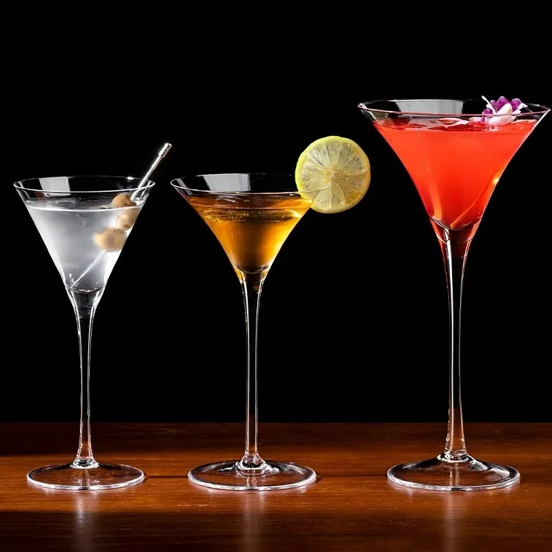 Thin Martini Glass Cup,Trumpet Glass Goblet, Champagne Bubble Glasses Cup, Classic Triangular Cocktail Glasses Cups, Bar Tools