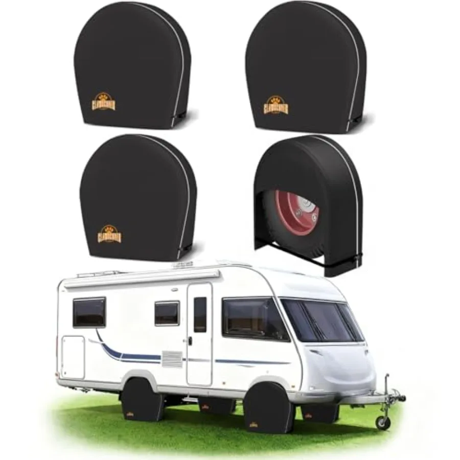 

Tire Covers Sets of 4 for RV Truck SUV Jeep Travel Camper VanHeavy Duty Waterproof UV-Resistant 600D Oxford Fabric Trailer Tire