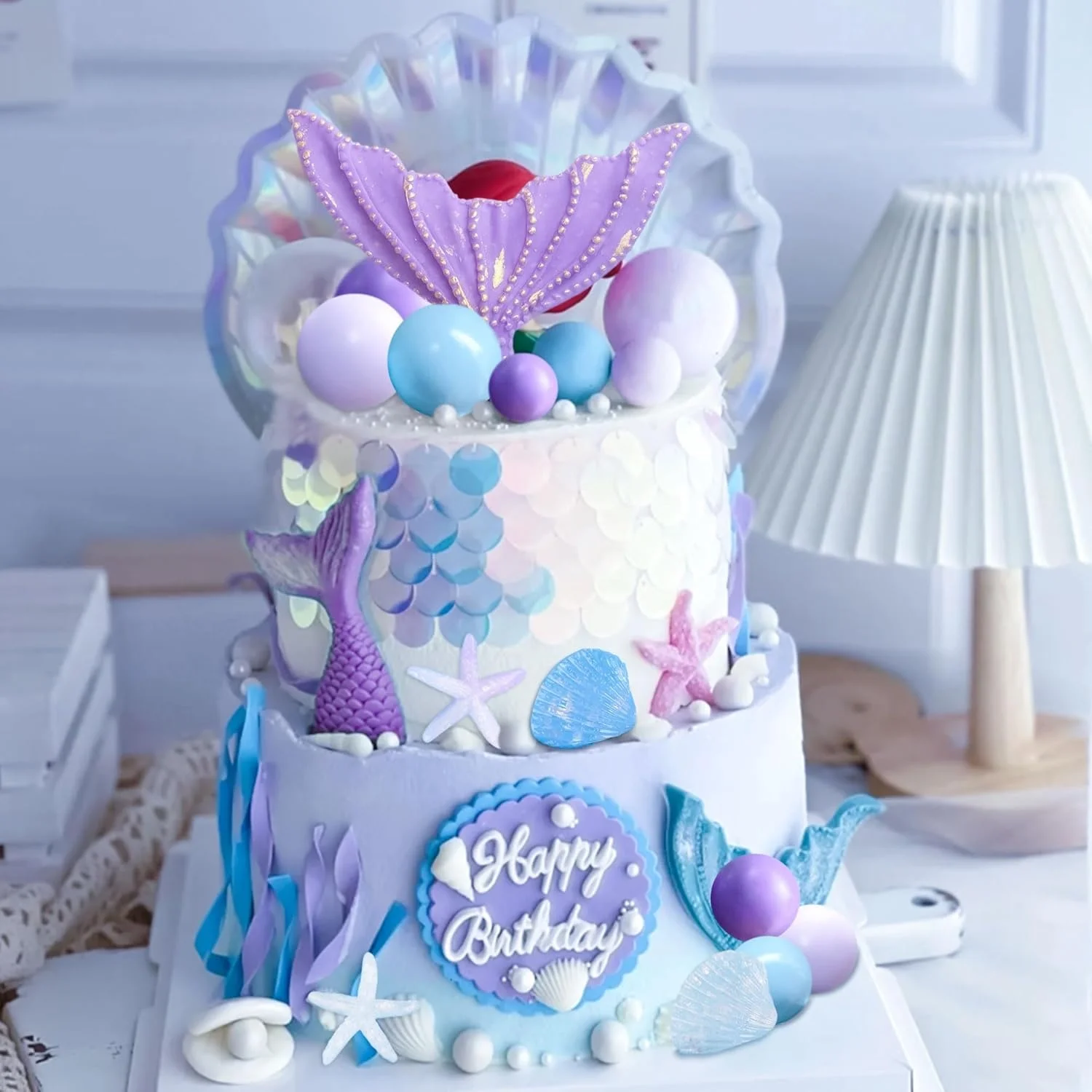 Lila Kleine Meerjungfrau Topper Unterwasser-Dekoration Muschel-Topper Meerjungfrauenschwanz-Topper Meerjungfrauen-Party-Zubehör Meer – Detail 3