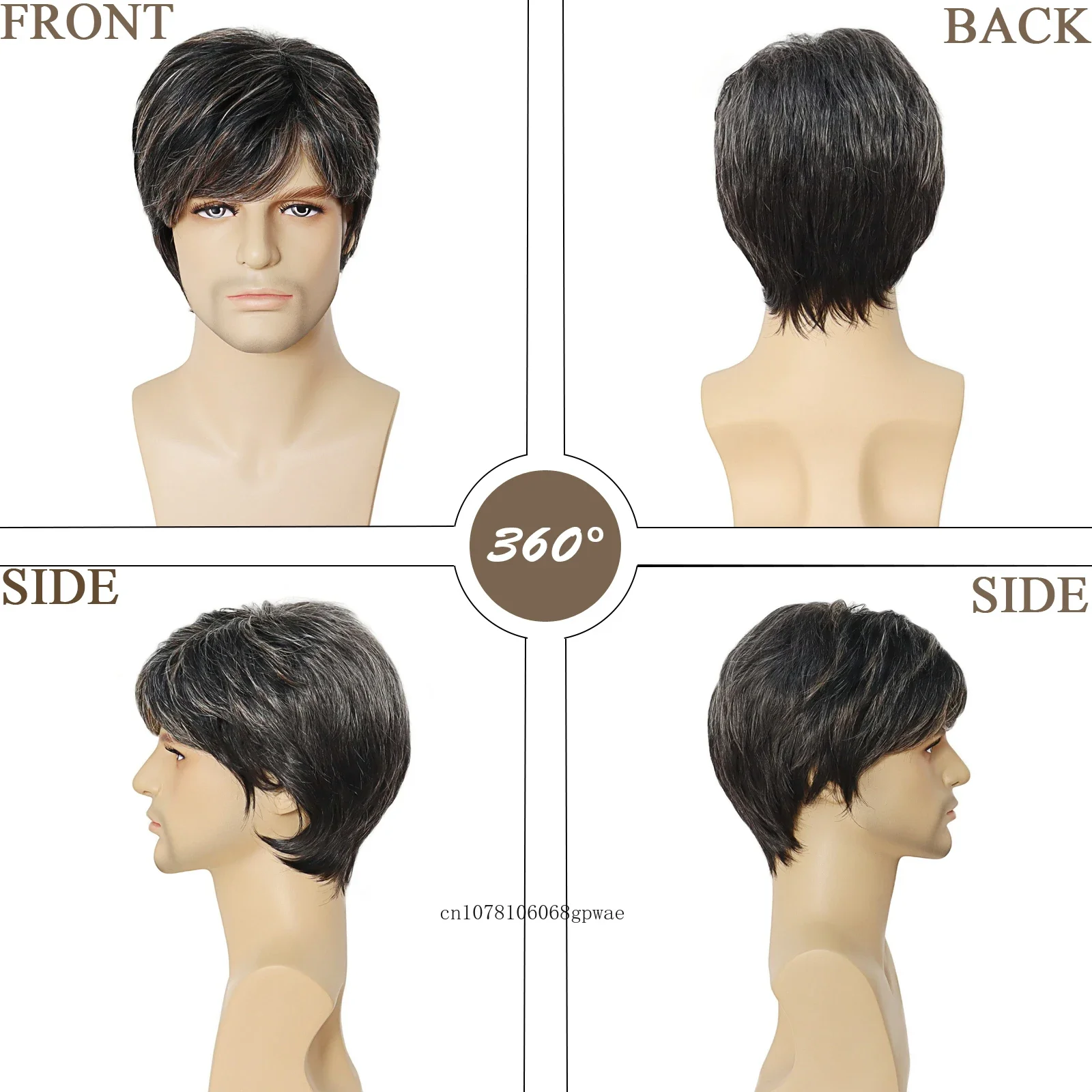 Synthetic Mens Short Wig with Bangs Black White Mixed Wig for Male Natural Haircut Father Grandpa Gift Daily Old Man Wig Cosplay