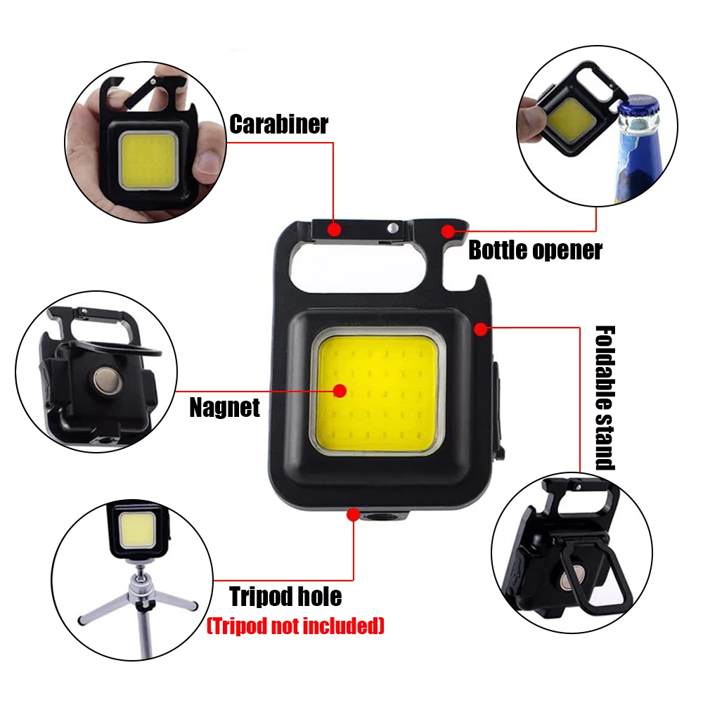 Mini Multifunctionele Glare Cob Sleutelhanger Licht Usb Opladen Emergency Draagbare Lampen Voor Outdoor Klimmen Kleine Licht Kurkentrekker