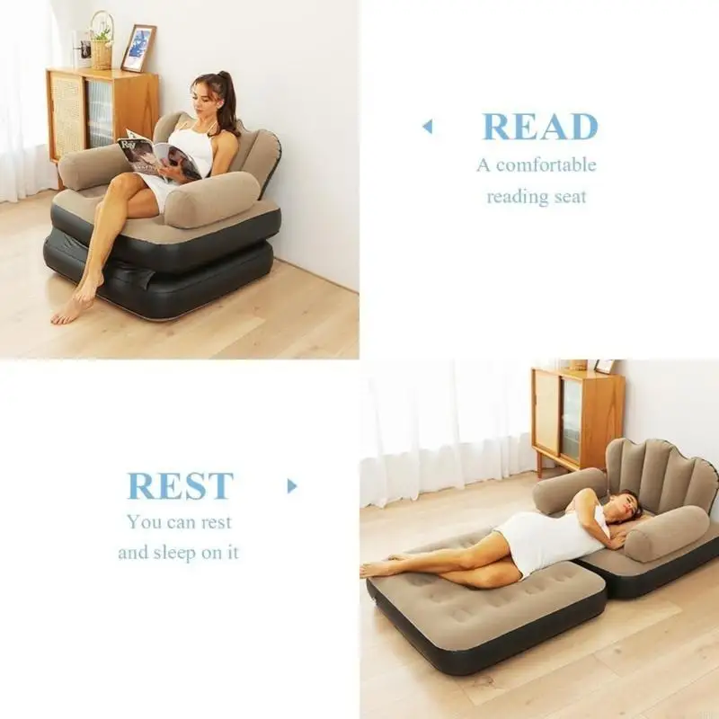 

Space Saving Convertible Air Sofa Bed Foldable Design Soft Surfaces For Home Office Camping Easy Storage Portable Q5WC