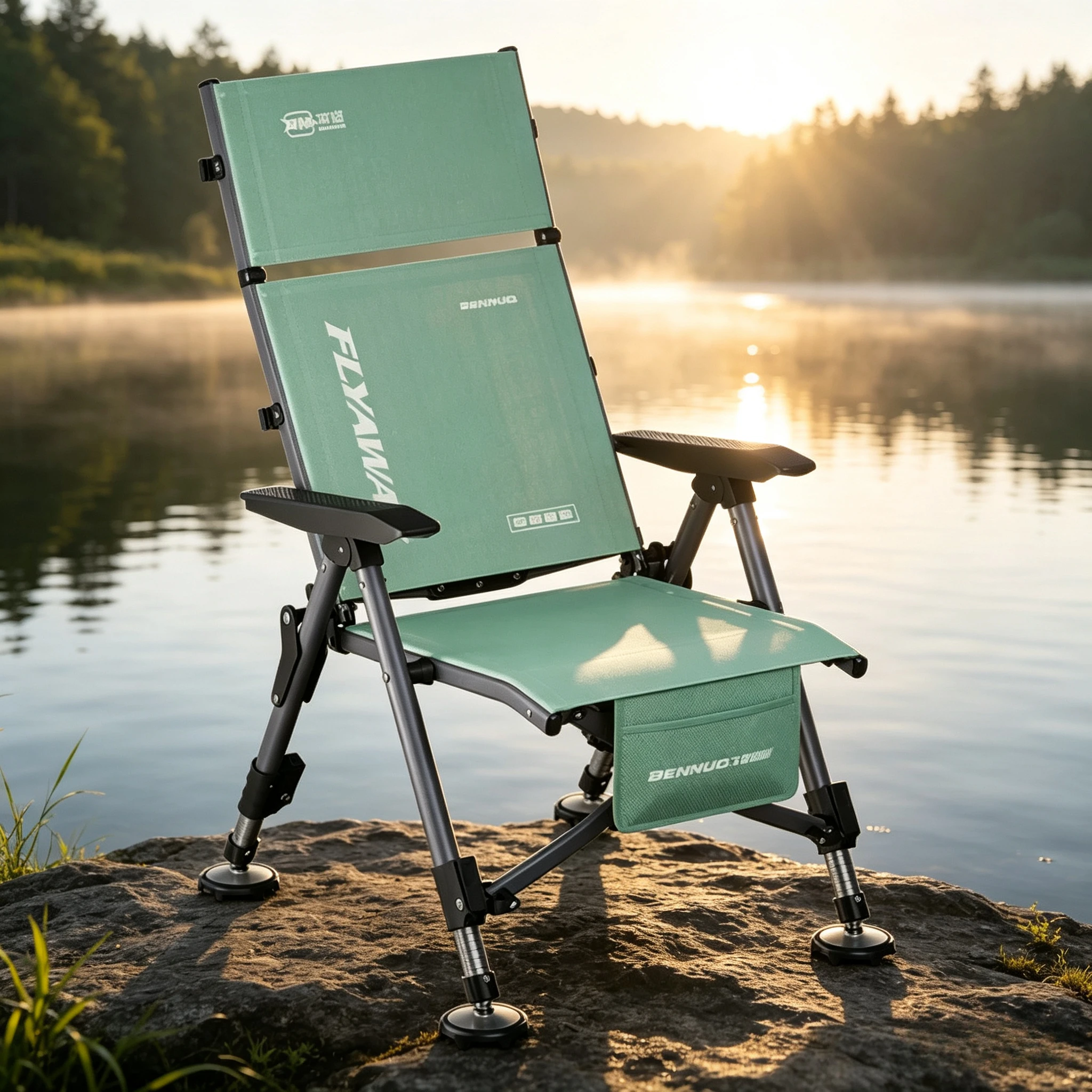 Compact Fully Collapsible Reclining Fishing Chair, Adjustable Backrest Sit-to-Lay Design, Breathable Mesh Outdoor Angling Seat