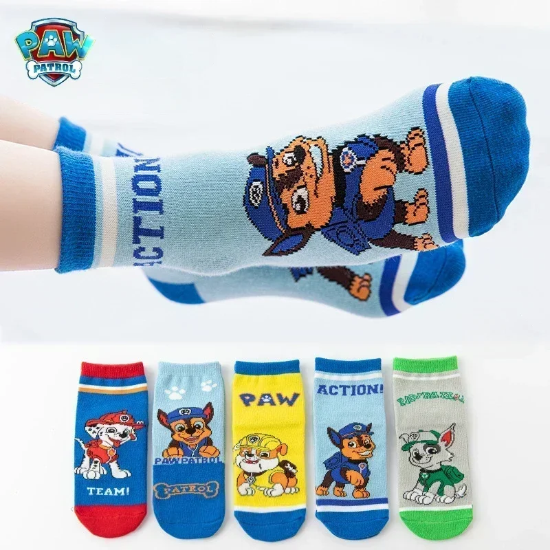 5Pairs/set Paw Patrol Socks Anime Figure Chase Skye Marshall Girls Boys Spring Autumn Toddlers Sox Kids Birthday Christmas Gift