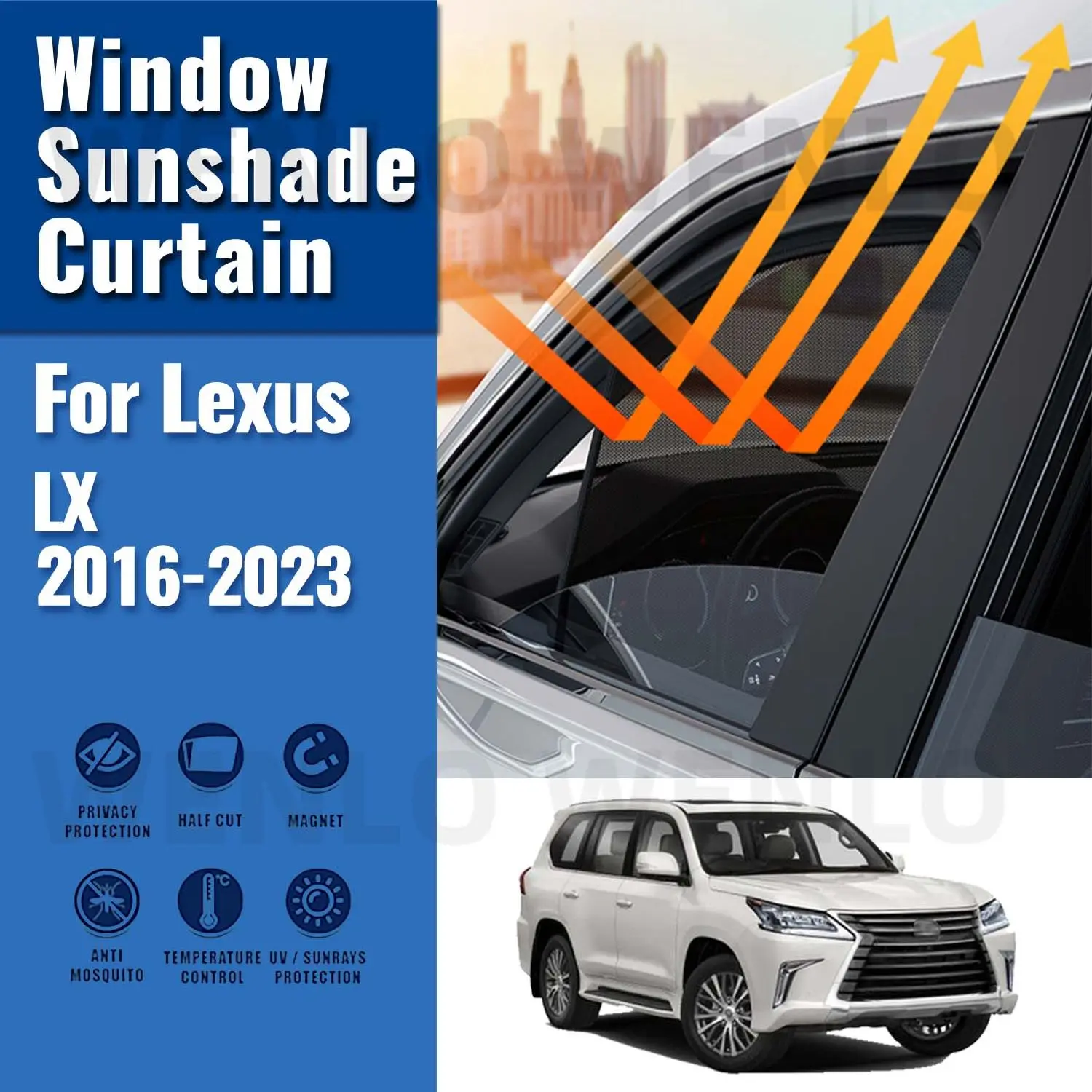 For Lexus LX570 2016-2023 Magnetic Car Sunshade Shield Front Windshield Frame Curtain Net Baby Rear Side Window Sun Shade Visor