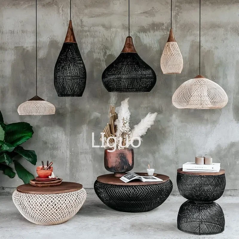 

Southeast Asian Vintage Pendant Lights Natural Rattan wicker hanging lamp for Living Room Dining Room farmhouse lighting