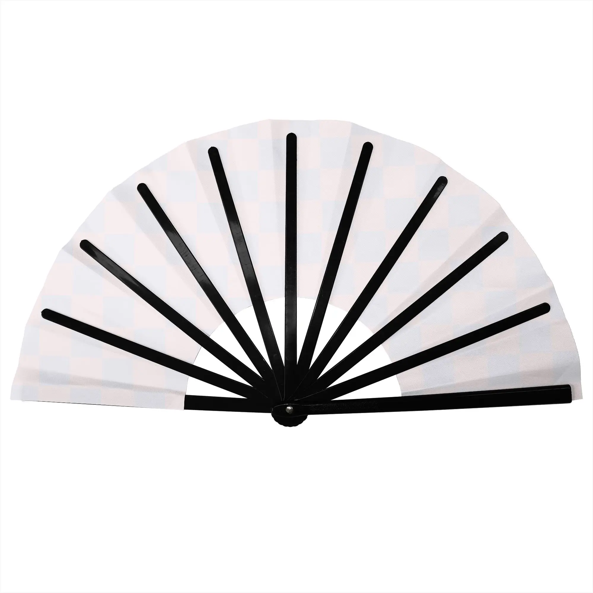 Customized Haiti  Grid Portable Pocket Fan Travel  Polyester Folding Fan Chinese Dance Handheld Cooling Fans
