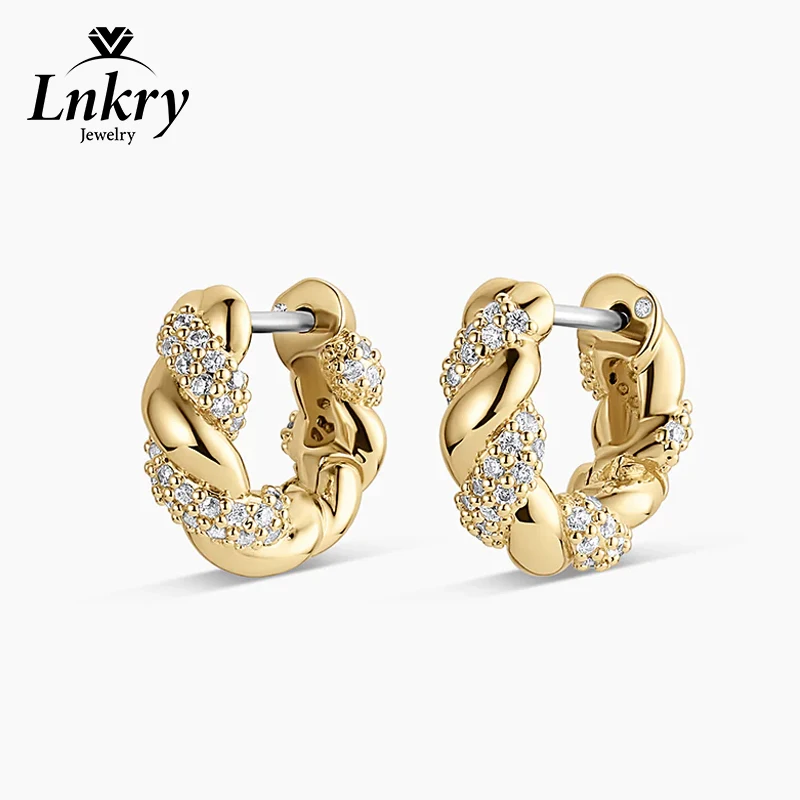 

Серьги-кольца Lnkry Sparkling с муассанитами 1.9 мм и 1.6 мм, с сертификатом, из позолоченного золота 14 карат, с витым дизайном, для женщин