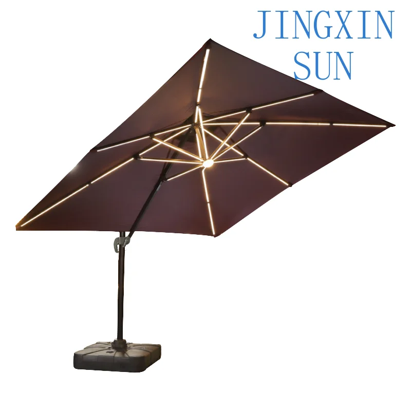 10ft*10ft Outdoor LED Light Roma Umbrella Modern Roman Round Waterproof Sunscreen Large Parasols Cantilever Umbrellas