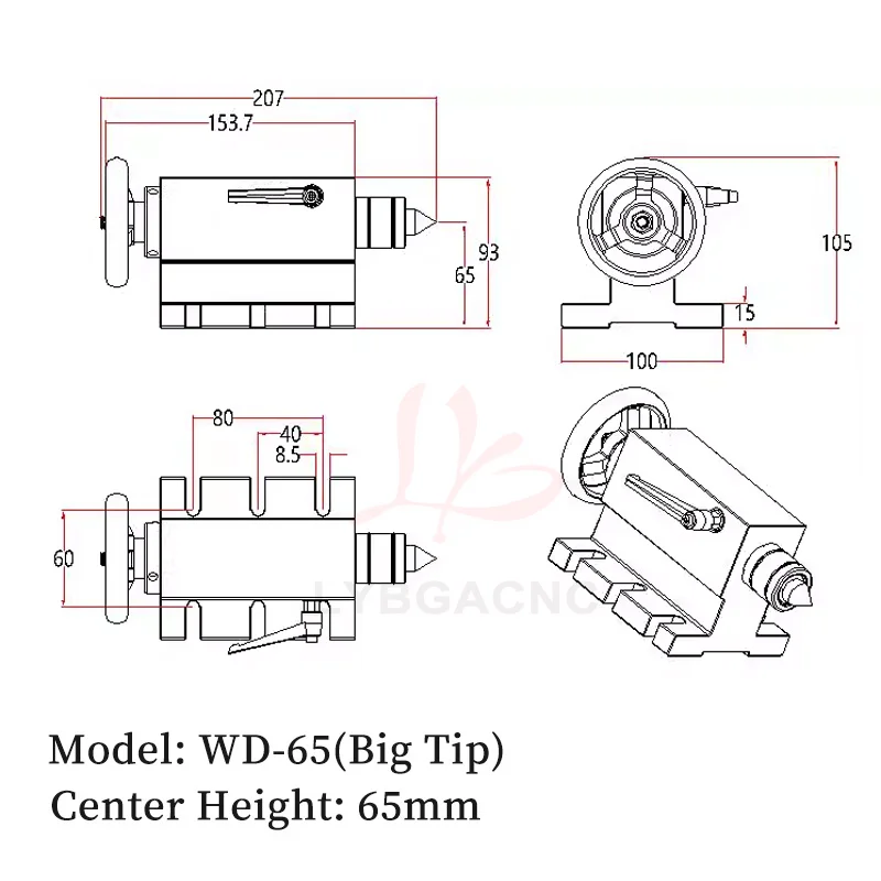 Manual Tailstock for Rotary A axis 4th Axis CNC Router Engraver Milling Machine Activity Tailstock MT2 65mm Center height