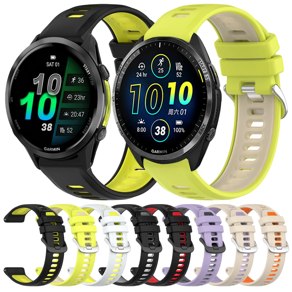 Garmin Forerunner 945 935 745 용 22mm 바이 컬러 스트랩 실리콘 스마트 스포츠 밴드 Forerunner 970 965 955 손목 밴드 액세서리
