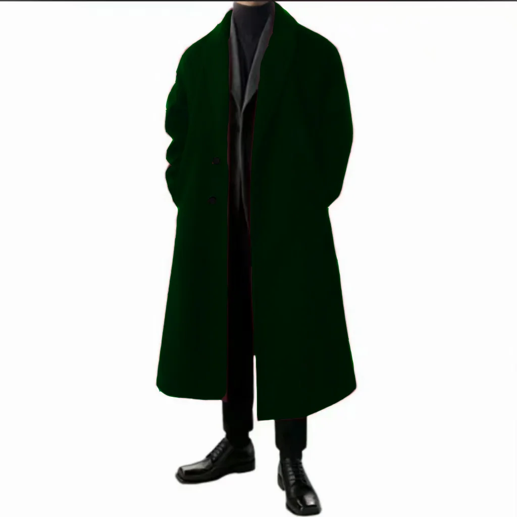Warm Woolen Coats for Man，Belted, Adjustable, Long Coat Jacket，Single-breasted, Full Placket，Suitable for Everyday Life