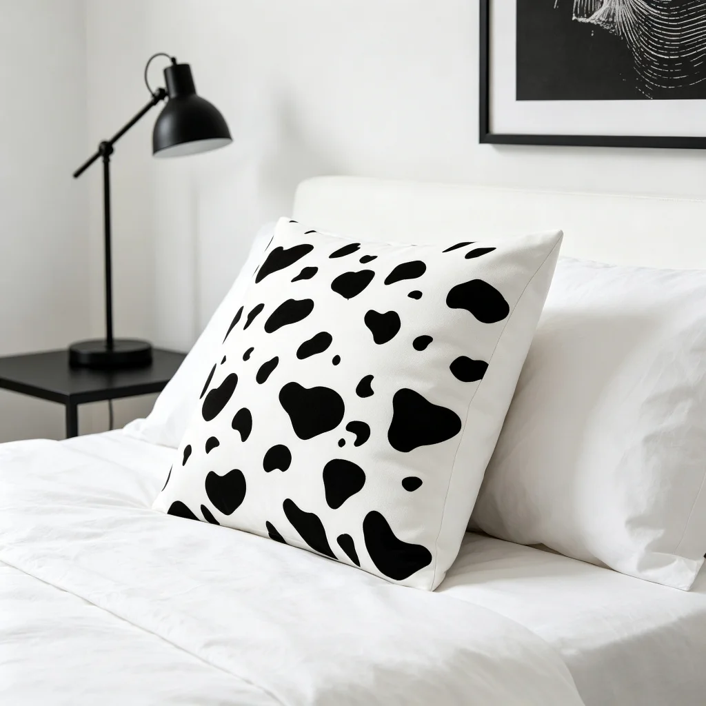 1PC Black White Cow Spot Pillow Cover, Dairy Cow Animal Pattern Polyester Cushion Case for Sofa Living Room Home Decor