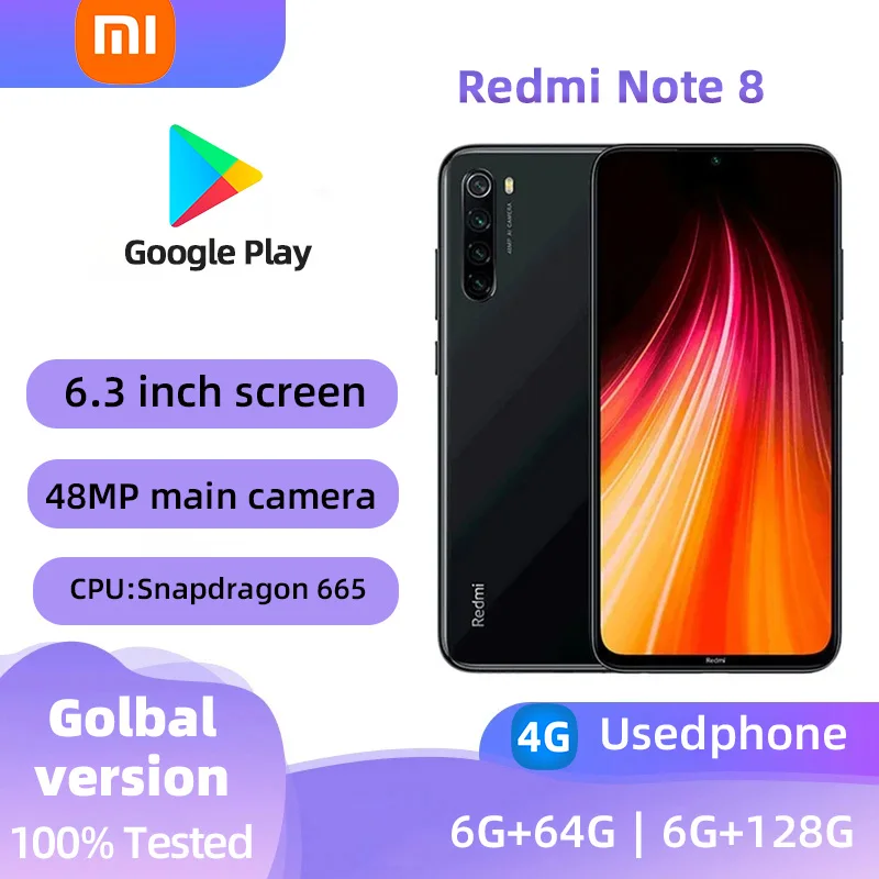 Xiaomi Redmi Note8 4G Android 6.35 inch RAM 6G ROM 64G Qualcomm Snapdragon 665 Used Phone